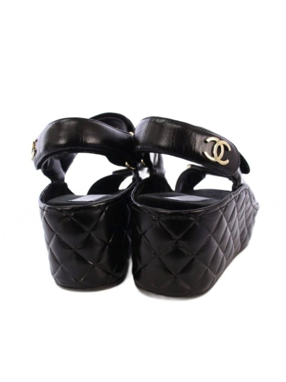Chanel Sandals Shiny Calfskin Coco Mark Quilted Leather 38 C Black KH - Picture 3 of 9